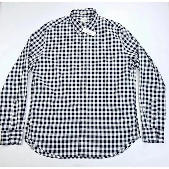 J. Crew Classic Stretch Size Medium Mens Black White Check Button Down Shirt NWT - Picture 1 of 12